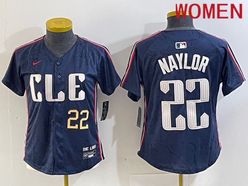 Women Cleveland Indians #22 Naylor Blue City Edition Nike 2024 MLB Jersey style 3->women mlb jersey->Women Jersey
